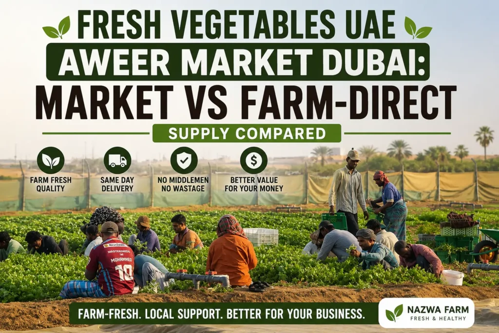 Fresh vegetables UAE farm-direct supply compared with Aweer Market Dubai